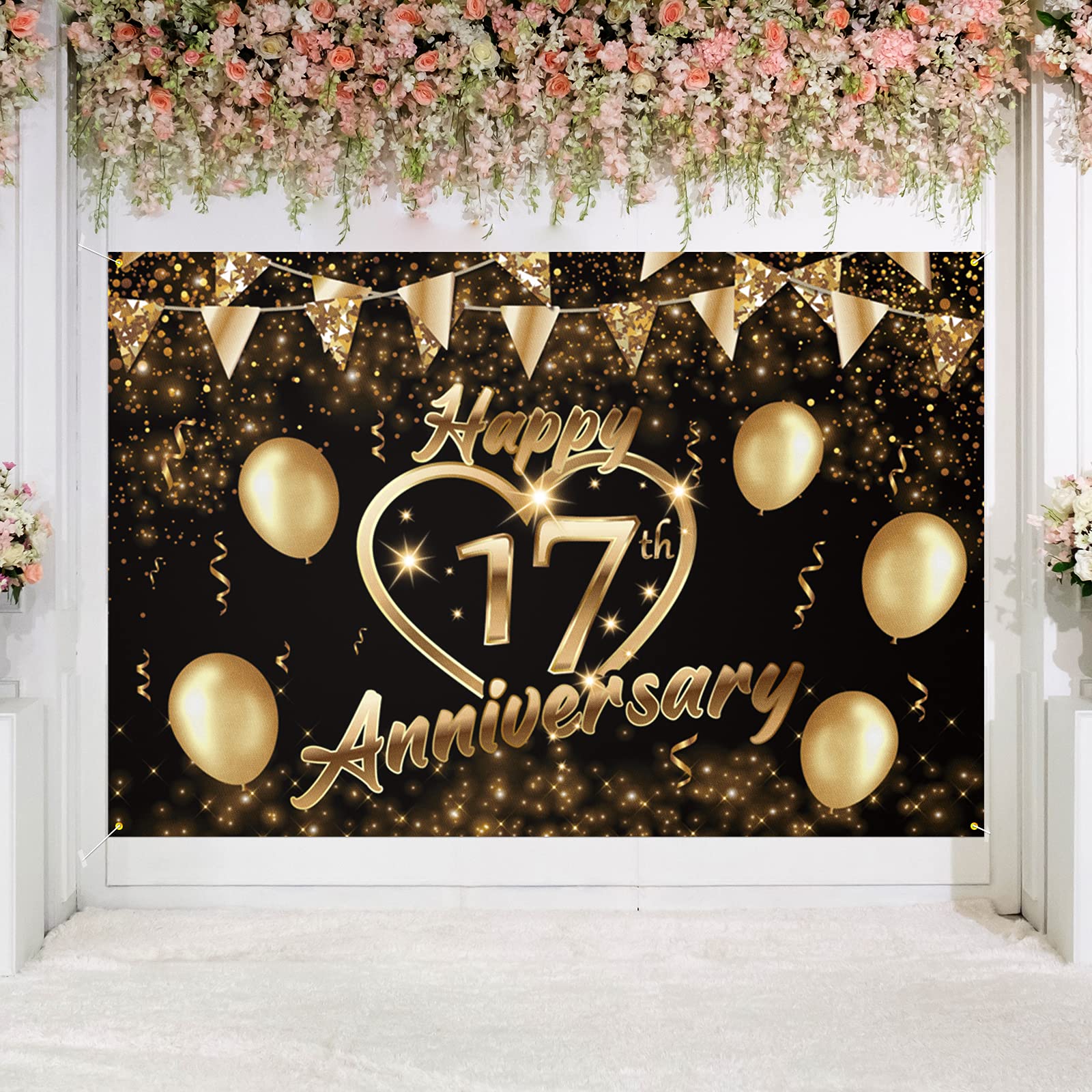 Amazon.com : Happy 17th Anniversary Backdrop Banner Decor Black